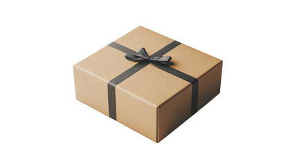 A beautifully wrapped gift box with a sleek black ribbon on a white isolated background, perfect for celebrations and special occasions.