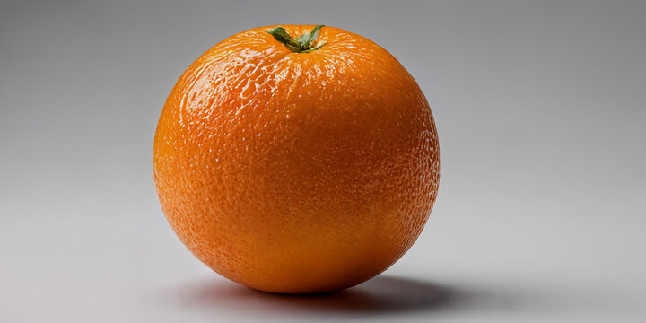 Leuchtend orangefarbene Frucht mit perfekter Textur und nat&uuml;rlicher Sch&ouml;nheit, aufgenommen auf neutralem Hintergrund und perfekt ausgeleuchtet, um die runde Form der Orange hervorzuheben