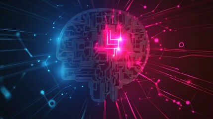 Digital Brain with Circuit Patterns in Vibrant Colors