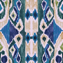 Ethnic abstract art ikat. Seamless ornamental print. Geometric ethnic pattern seamless color oriental. Design for background, curtain, carpet, wallpaper, clothing, packaging, batik