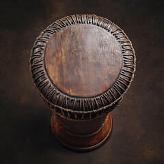 Top view of an African djembe drum with intricate ropework