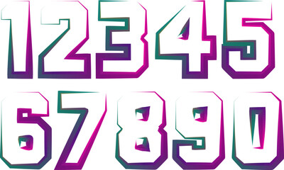 3d numbers, set numbers, gradient color number, 3d numbers vector set characters. One, two, three, four, five, six, seven, eight, nine, zero. 1,2,3,4,5,6,7,8,9,0. Decorative elements