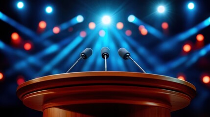 Candidates Engaged in Debate on Stage with Spotlights