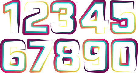 3d numbers, set numbers, gradient color number, 3d numbers vector set characters. One, two, three, four, five, six, seven, eight, nine, zero. 1,2,3,4,5,6,7,8,9,0. Decorative elements