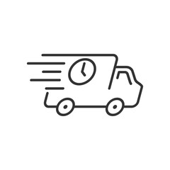 Fast moving shipping delivery truck line art vector icon for transportation apps and websites. Vector illustration 
