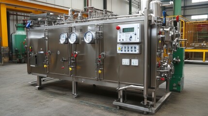 Industrial beverage bottling plant with foodgrade steel housing