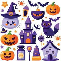 Fototapeta premium Halloween Spooky Elements Cartoon Illustration