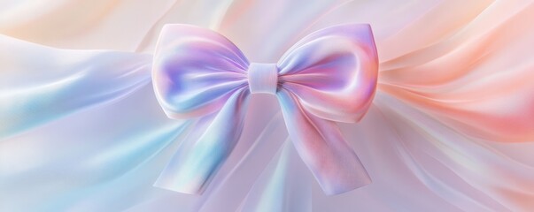 Fototapeta premium Large iridescent bow on flowing pastel silk fabric