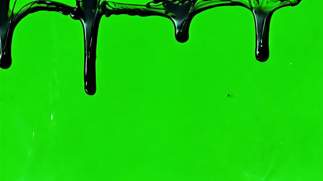 mesmerizing animation features black paint dripping green screen background dark liquid flowing streams creating visually engaging effect suitable creative projects intro dye ink chroma key