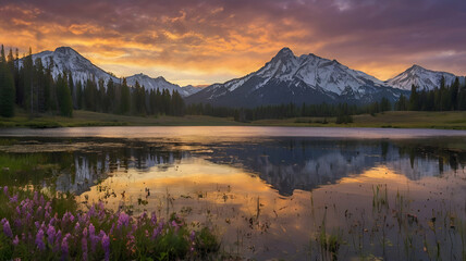 sunset over the lake
