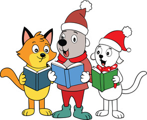 A group of animals are singing Christmas carols and holding songbooks 05 Vector Merry Christmas Celebrate Cute Baby Cartoon Character Art