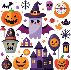 Fototapeta premium Halloween Spooky Characters And Decorations
