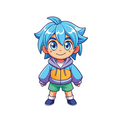 Obraz premium Cute chibi kids standing cartoon logo hand drawn art illustration