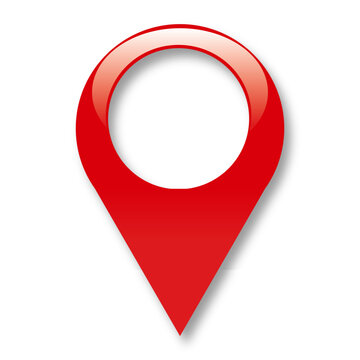 Red map pointer 3D icon with subtle shadow, vector illustration. GPS marker and navigation symbol isolated on transparent or white background. Perfect for location sign concepts.