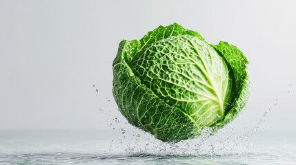 Fototapeta premium Fresh Green Cabbage Splashing in Water