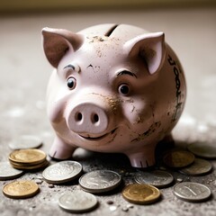 A broken piggy bank portends financial failure.