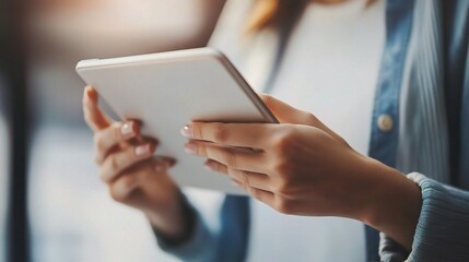 Person Holding Tablet in Bright Environment