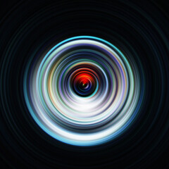 Colorful radial motion effect. Abstract rounded background. Color curves and sphere.