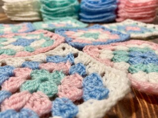 Crochet granny squares samples multicolor different colors photo handmade craft hobby 