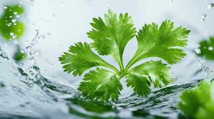 Fototapeta premium Fresh Cilantro Splash in Green Water