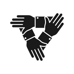 Teamwork Alliance Partnership Help Together Hand Silhouette and Line Icon. Collaboration Group Team