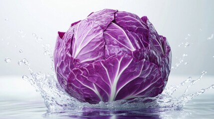 Obraz premium Fresh Purple Cabbage Splashing in Water