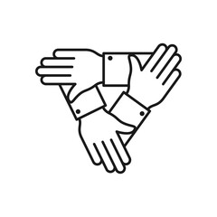 Teamwork Alliance Partnership Help Together Hand Silhouette and Line Icon. Collaboration Group Team