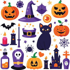 Halloween Party Decorations Set Pumpkins, Witch Hat, Bats