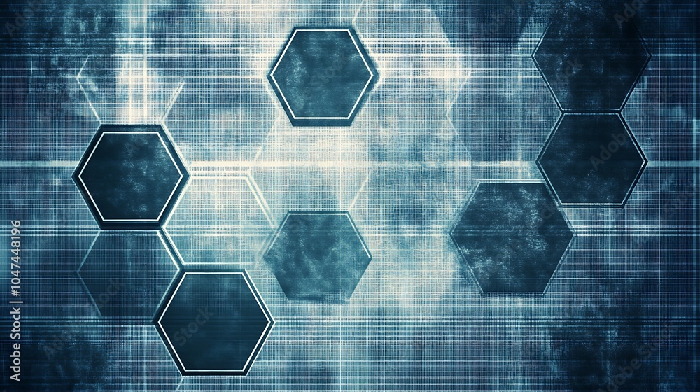 Poster Abstract hexagonal pattern background with lines and grids.
