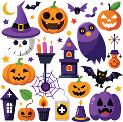 Halloween Spooky Cartoon Illustration Set