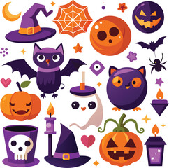 Halloween Cartoon Characters And Objects Collection