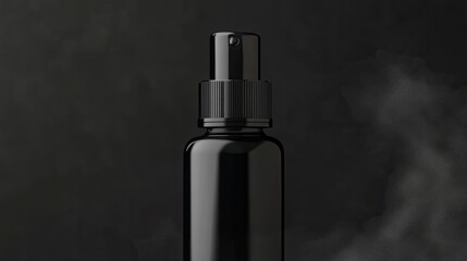 Naklejka premium Close-up of a glossy black spray bottle with a fine mist nozzle, floating against a transparent background. Ideal for cosmetics or skincare packaging mockups.