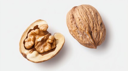 Floating Walnut Half on White Background