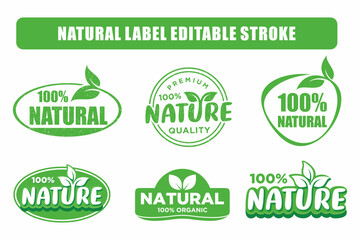 Fototapeta premium Natural label set editable vector, 100 percent natural label vector illustration