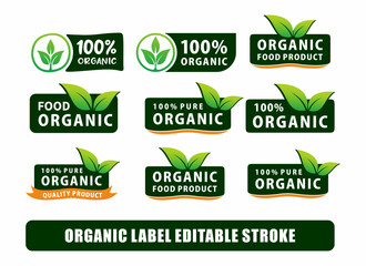 100 Percent organic label set vector, natural label vector