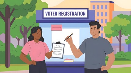 Illustration of Outdoor Voter Registration Booth