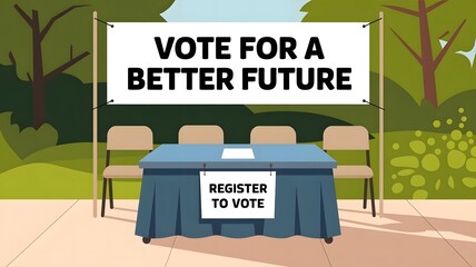 Illustration of Outdoor Voter Registration Booth