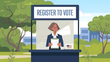 Illustration of Outdoor Voter Registration Booth