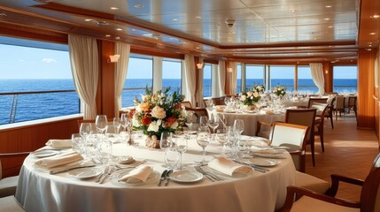 Elegant Dining Room with Ocean View on a Cruise Ship
