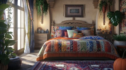 Cozy Colorful Bedroom with Bohemian Decor