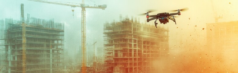 Drone industry progress at sunset captures the evolution of technology, futuristic solutions, and a cutting-edge tech theme.