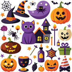 Fototapeta premium Halloween Decorations Spooky Pumpkins, Cats, and Bats