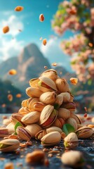 Fototapeta premium A simple image of pistachios in their shells. AI generated
