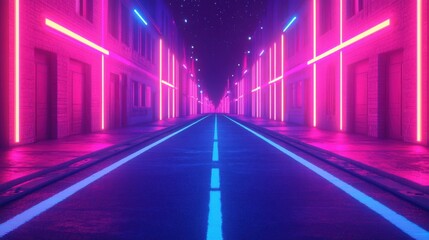 Neon Cityscape at Night in Synthwave Style