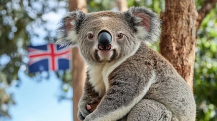 Fototapeta premium Koala Perched on Eucalyptus Tree Branch