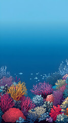 Vibrant coral reef with fish swimming in the blue ocean.