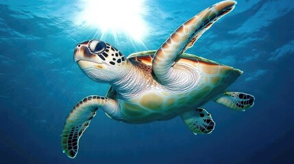 Obraz premium Majestic Turtle Swimming in Crystal Clear Waters