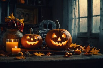 Fototapeta premium halloween, pumpkin, autumn, orange, holiday, lantern, face, october, scary, fall, decoration, vegetable, jack, carved, evil, horror, jack-o-lantern, celebration, season, spooky, symbol, isolated, smil