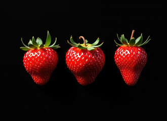 Fresh strawberries on a black background highlighting their vibrant color and natural texture during a studio shoot
