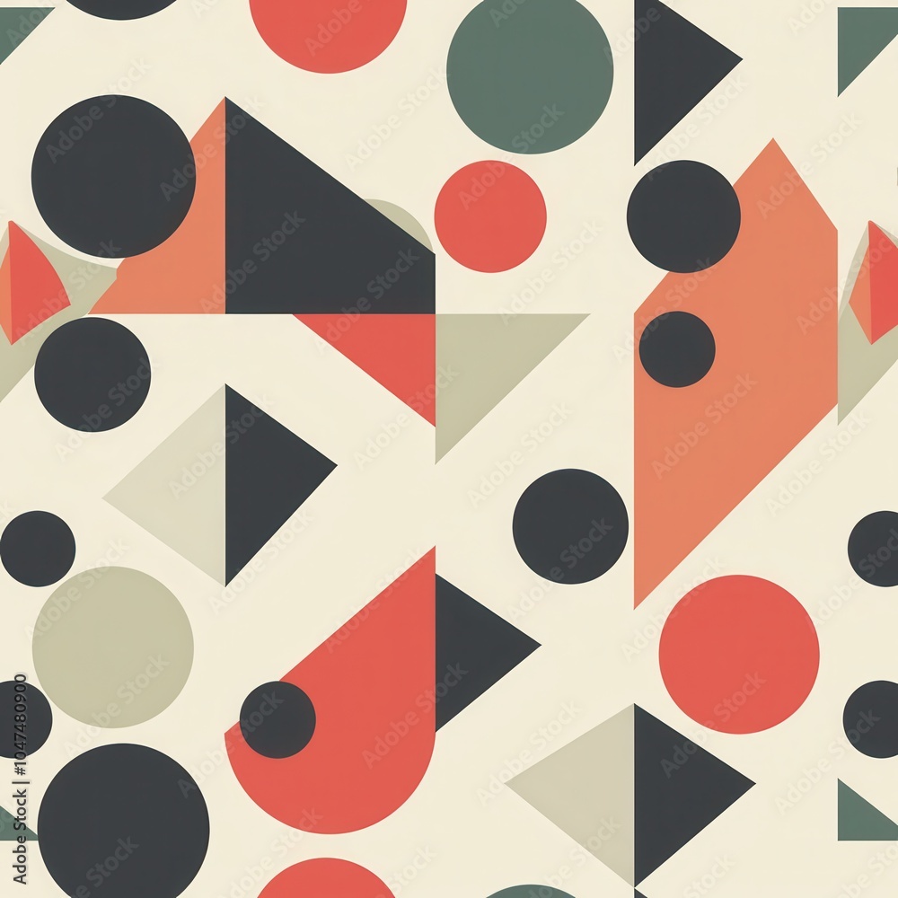 Aufkleber This vibrant geometric pattern showcases an array of colorful circles and triangles set against a soft cream backdrop, perfect for design projects. Generative AI